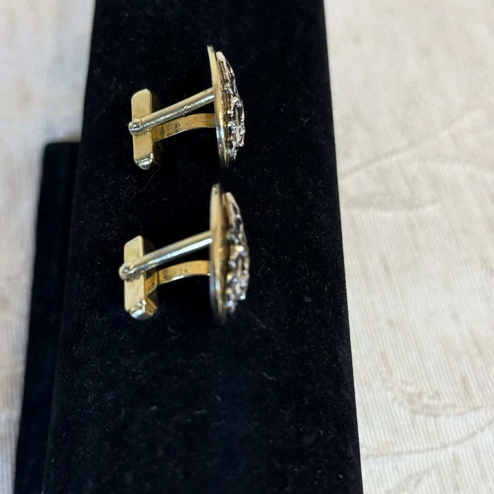 Vintage Style Old Timer‎ Car Oval Gold and Silver Tone Cufflinks Torpedo Swivel